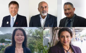 Auckland mayoral candidates of Asian descent - top row from left: Ray Chung, Ash Nayyar & Eric Chuah. Bottom row from left: Joan Shi & Prabha Ravi