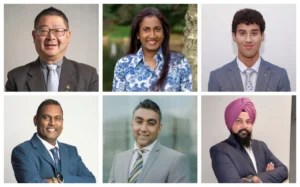 Clockwise from top left: Sam Yau, Samantha Samuel, Avi Aulakh, Prabhjeet Singh, Moneel Pratap, Ashwin Mani