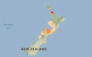 GeoNet map showing the location of 'felt it' reports.