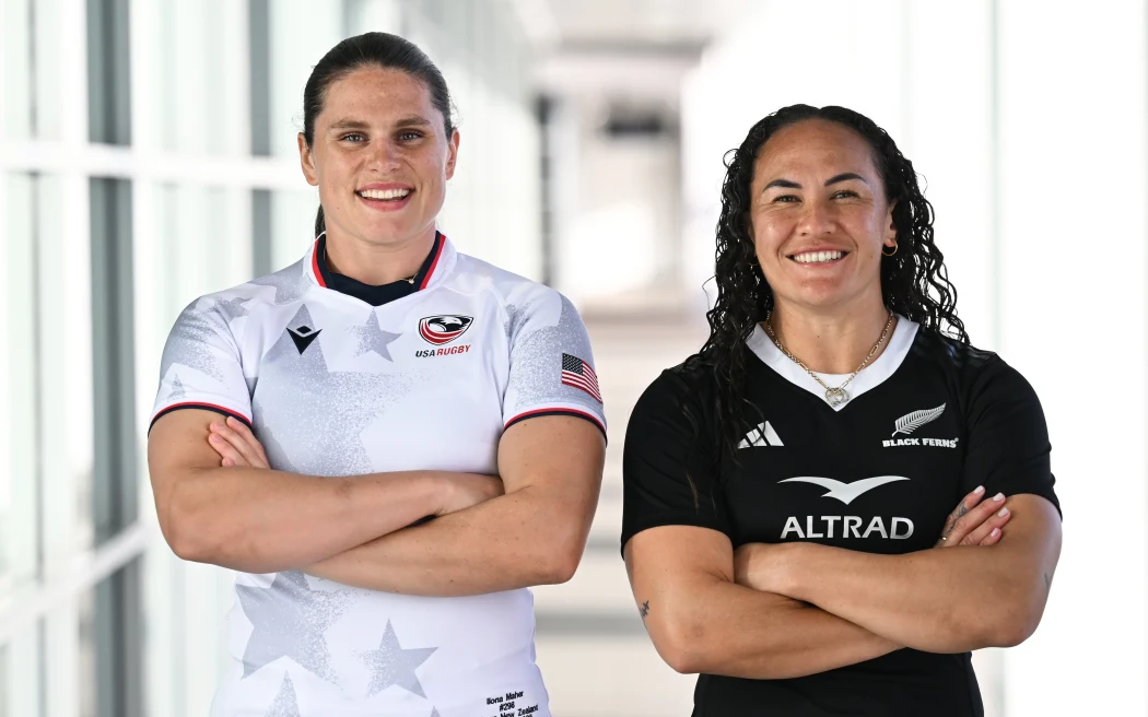 Media stand-up with New Zealand’s Portia Woodman-Wickliffe and USA’s Ilona Maher at Princes Wharf in Auckland, New Zealand ahead of the Pacific Four Rugby match this weekend. Photo: Andrew. Cornaga / Photosport