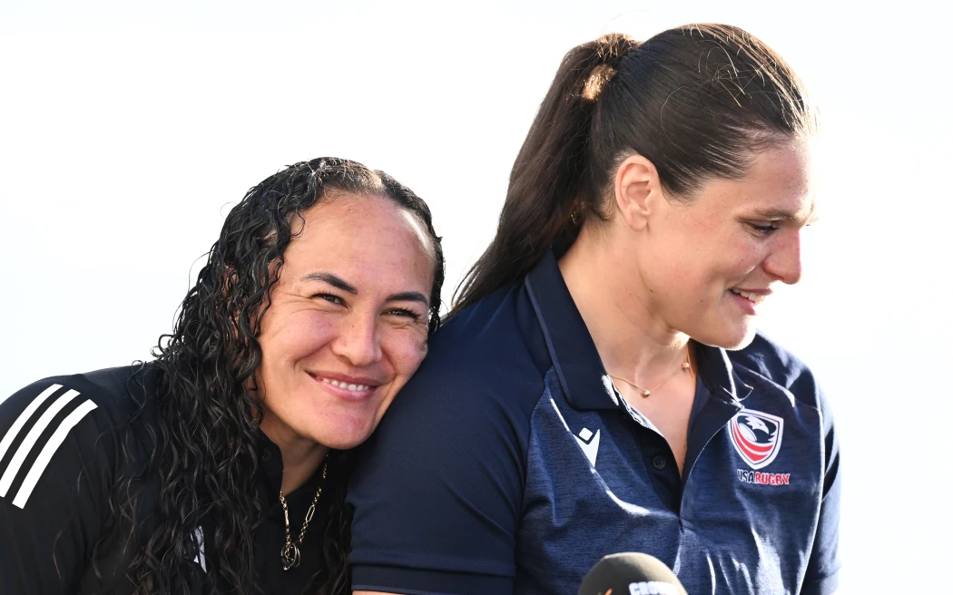 Media stand-up with New Zealand’s Portia Woodman-Wickliffe and USA’s Ilona Maher at Princes Wharf in Auckland, New Zealand ahead of the Pacific Four Rugby match this weekend. Photo: Andrew. Cornaga / Photosport