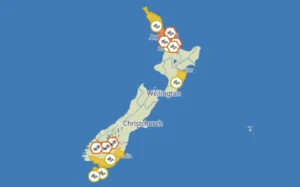 Screenshot of MetService weather warnings and watches.