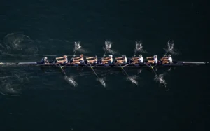 NZ Men's eight training on Lake Karapiro,
