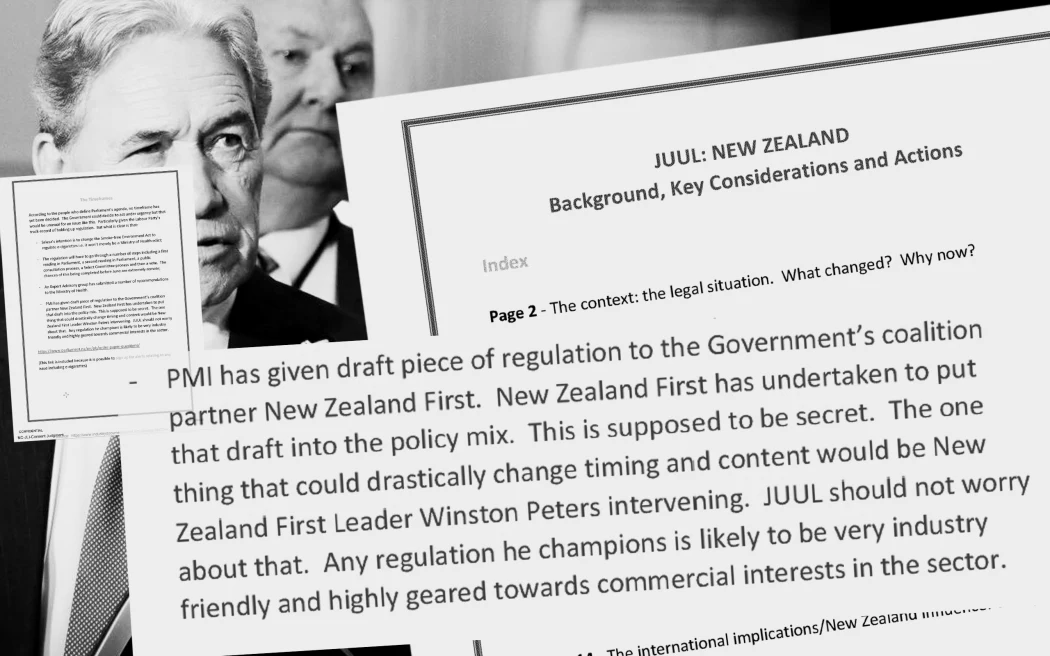 Nhóm chống thuốc lá điện tử cảnh báo: Mối liên hệ giữa NZ First và các công ty thuốc lá điện tử là 'rủi ro nguy hiểm' cho New Zealand 4 Composite of Winston Peters and documents