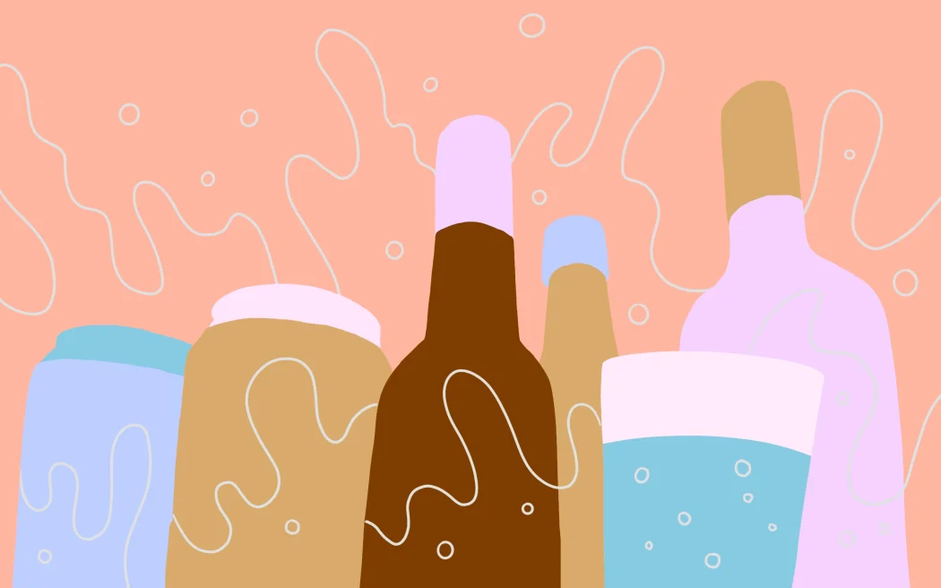 Rò rỉ tài liệu nội các: Bộ trưởng Nicole McKee 'quay xe' trong cải cách luật bán rượu 2 Stylised illustration of bottles, cans, and drink glasses