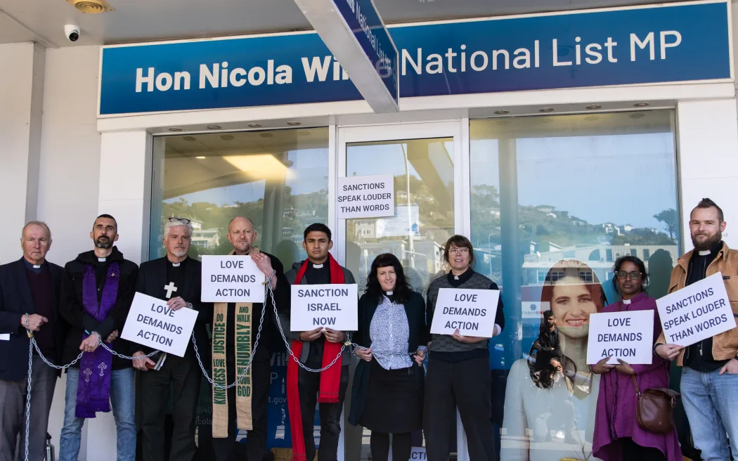 Clergy Palestine protest outside Nicola Willis office for
