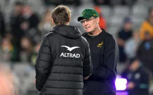 All Blacks coach Scott Robertson and South Africa coach Rassie Erasmus.