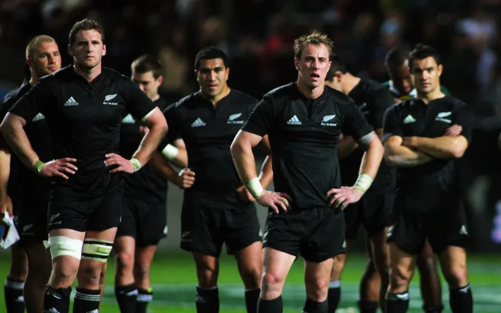 All Blacks (from left) Owen Franks, Kieran Read, Mils Muliaina, Jimmy Cowan and Dan Carter after the 32-29 loss to the Springboks at Waikato Stadium, Hamilton.