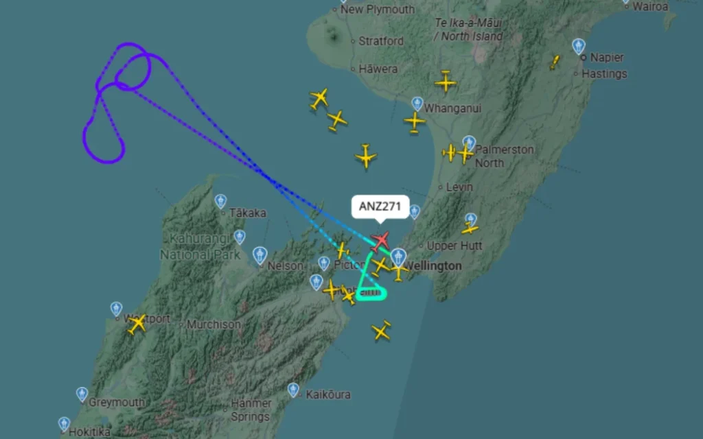Passengers on a Brisbane-bound flight from Wellington have been told the Oceania airspace has been closed.