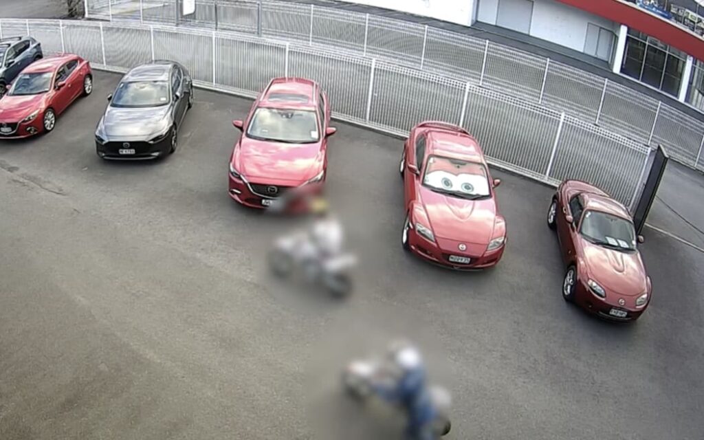 Image on Children leaving on dirt bikes after breaking into a Rotorua motorcycle dealership. Photo / Supplied Clockwise from above left: the children left on stolen dirt bikes after breaking into a Rotorua motorcycle dealership; Patterson O'Connor Motorcycles on White St; Children break into Autohaus Rotorua and steal dirt bikes.