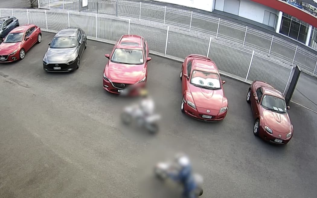 Image on Children leaving on dirt bikes after breaking into a Rotorua motorcycle dealership. Photo / Supplied Clockwise from above left: the children left on stolen dirt bikes after breaking into a Rotorua motorcycle dealership; Patterson O'Connor Motorcycles on White St; Children break into Autohaus Rotorua and steal dirt bikes.