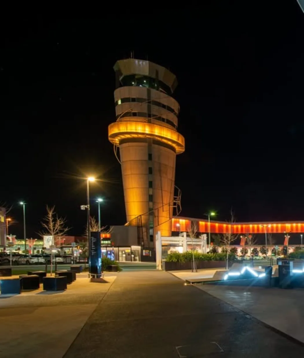 Christchurch Airport's tower and terminal was lit in orange in honour of Sounds Air final flight over the weekend.