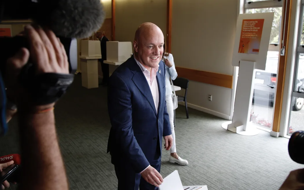 National Party leader Christopher Luxon casting his vote at Eastview Baptist Church in his Botany electorate on 2 October, 2023.