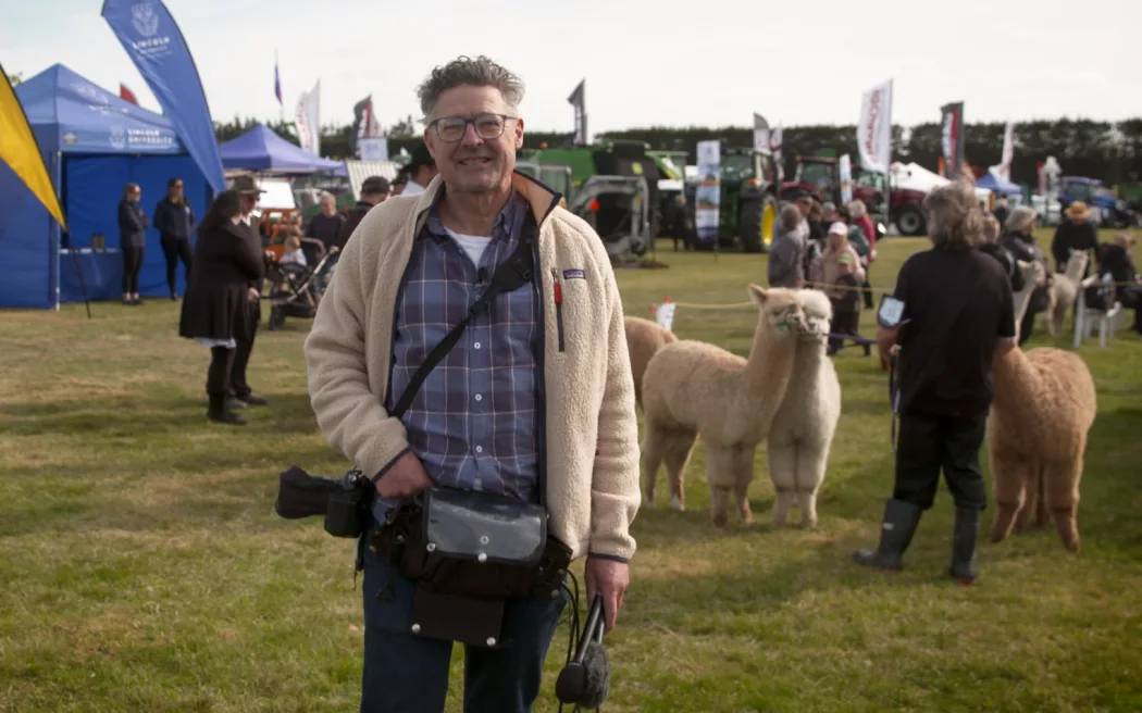 Cosmo Kentish-Barnes wearing his recording equipment at an A and P show