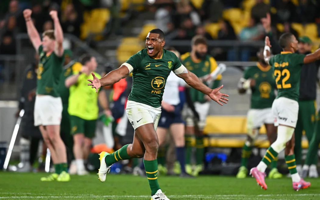 Boklash: All Blacks thảm bại kỷ lục trước Springboks 2 Damian Williamse of South Africa celebrates.