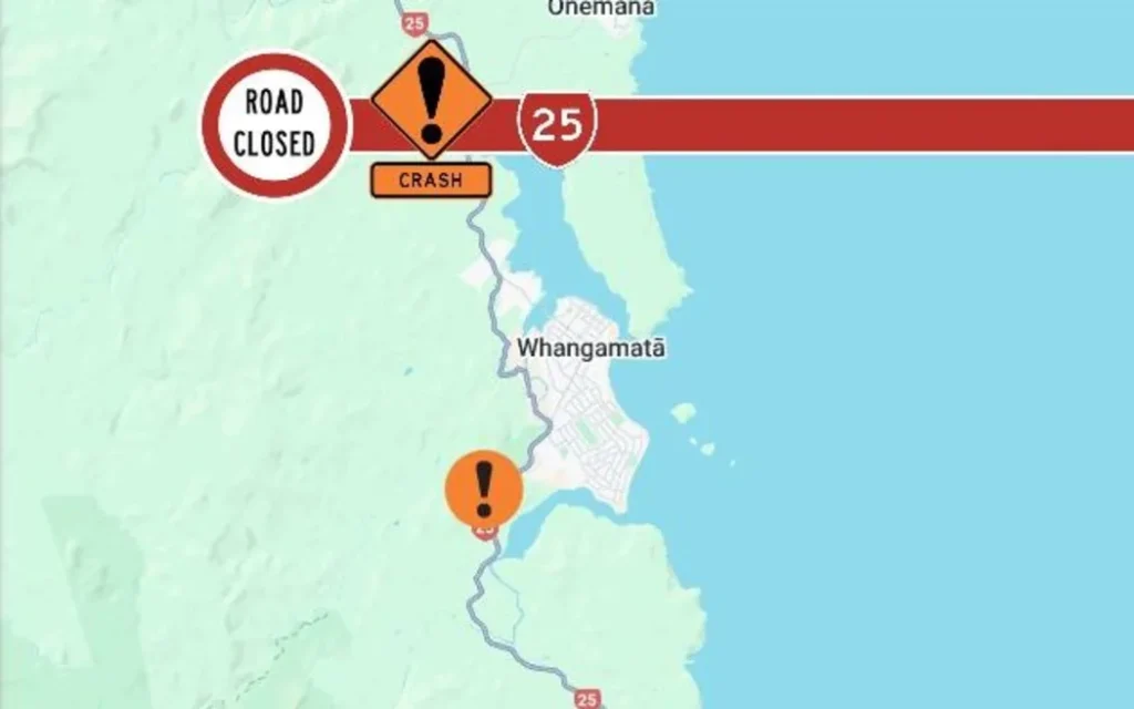 Due to a serious crash, SH25 is CLOSED between Whangamatā and Whiritoa.