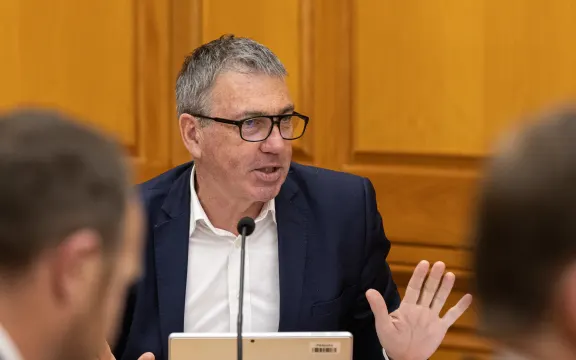 Labour MP for Christchurch Central, Duncan Webb asks a question in the Parliament Bill Committee.