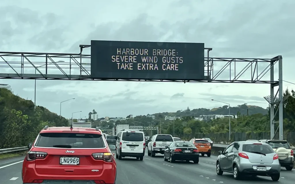 Auckland Harbour Bridge warning sign
