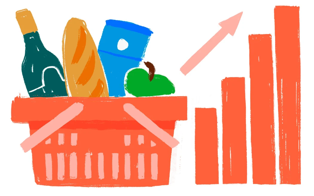 Giá thực phẩm tăng chóng mặt: Gánh nặng đè lên vai mọi gia đình 2 A full shopping basket and ascending graphs