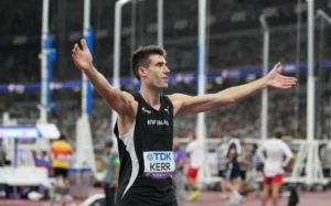 Hamish Kerr of New Zealand celebrates winning the Men's High Jump final at the 2025 World Athletics Championships in Tokyo, Japan on Tuesday 16 September 2025. Photo: Tsutomu Kishimoto / Photosport