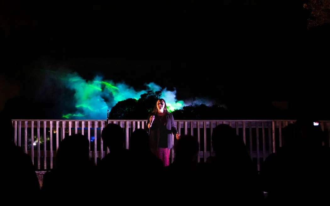 Maisey Rika performs at Te Puia Mārama launch.