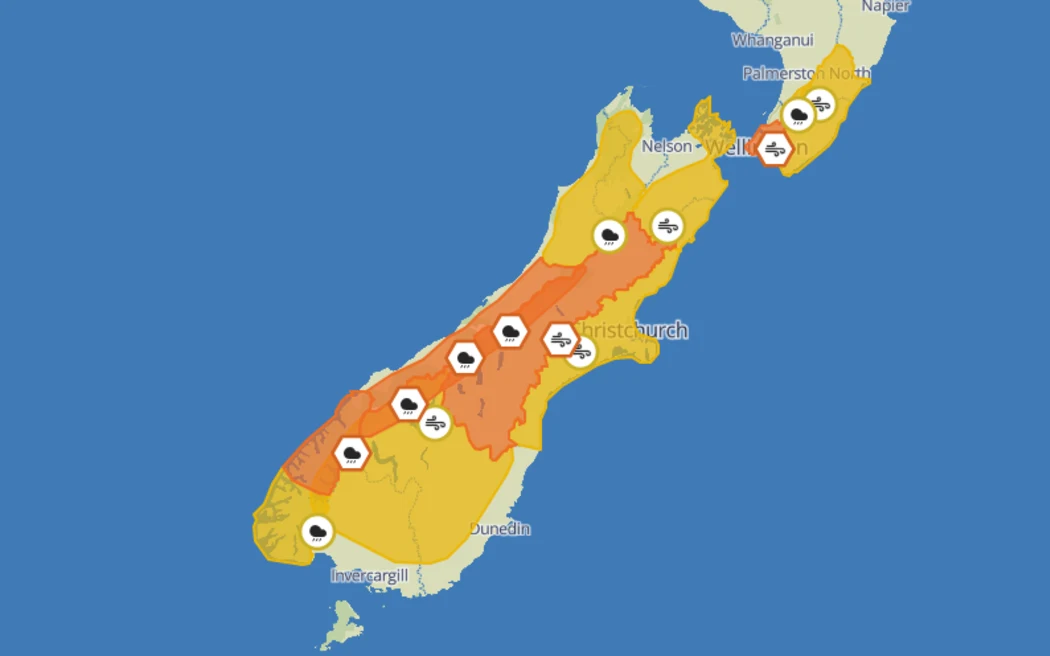 Heavy rain and gale-force winds are forecast to lash much of the country over the next three days, with MetService issuing a raft of orange and yellow warnings and watches.