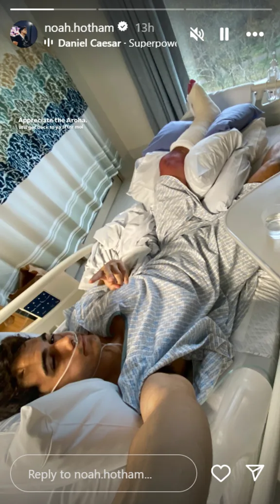 Noah Hotham in hospital.