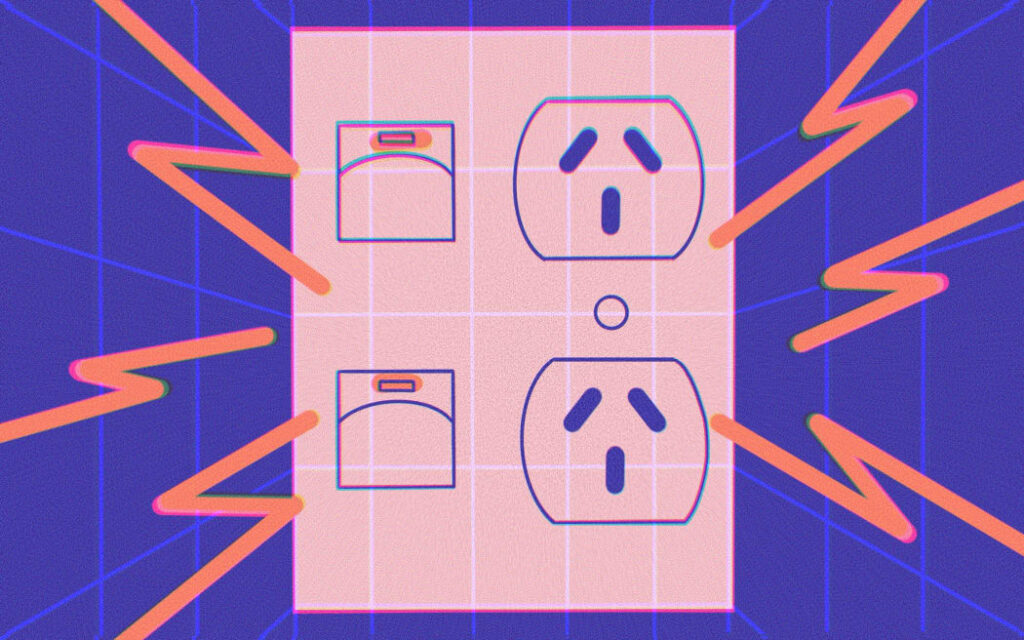 Stylised illustration of power socket and voltage lines