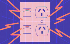 Stylised illustration of power socket and voltage lines