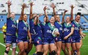 NRLW Warriors Women team celebrate, One New Zealand Warriors Women v Parramatta Eels Women.