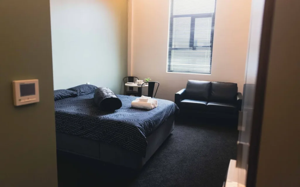 One of the rooms in the Te Pa Pori transitional housing complex