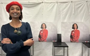 Oriini Kaipara celebrates her Tāmaki Makaurau by-election victory.