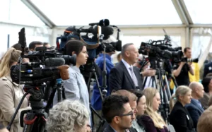 Press gather at the new location of Ikea in Auckland to hear the official opening date.