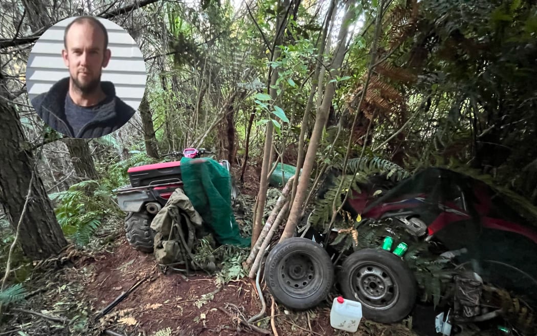 A photo of Tom Phillips over a picture released by police of one of the campsites he used.