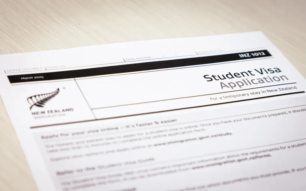 Immigration New Zealand visa application form, student visa.