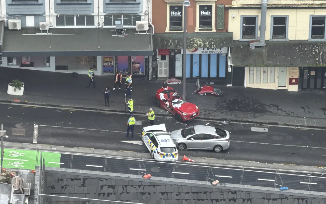 The scene of a serious crash involving police on Victoria Street in Central Auckland on 25 September.