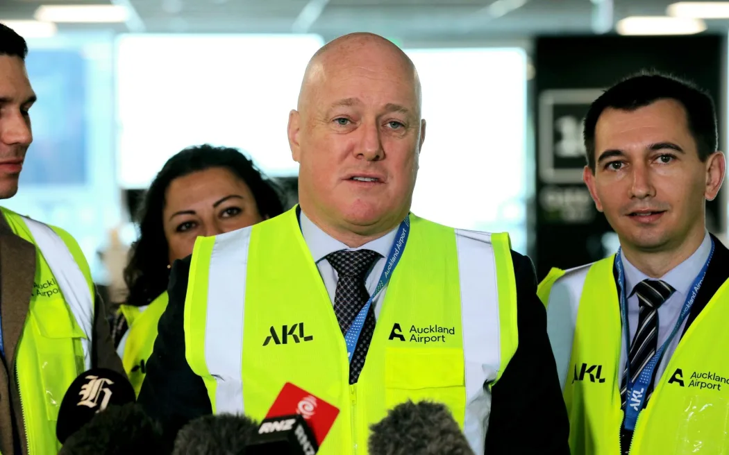 Prime Minister Christopher Luxon speaks at the Auckland Airport's International Airfield Expansion opening.