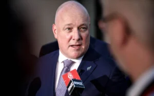 Prime Minister Christopher Luxon speaks to media in New Delhi, India on 19 March 2025.