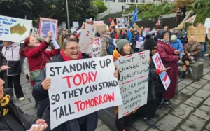 Protesters in Wellington on the day of the teachers' strike.