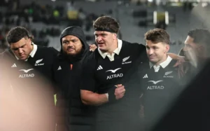 Scott Barrett addresses the All Blacks.
