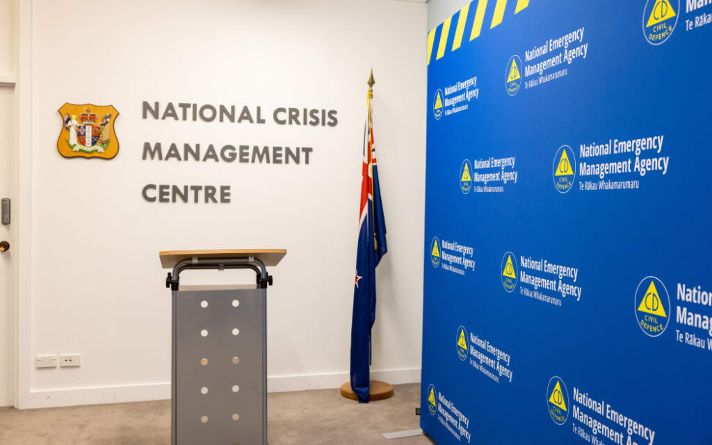 The media briefing room inside the Beehive Bunker, properly known as the National Crisis Management Centre, from where national emergency responses are co-ordinated.
