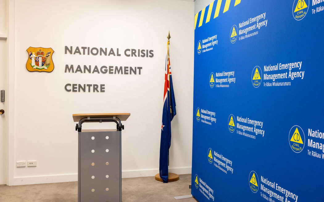 The media briefing room inside the Beehive Bunker, properly known as the National Crisis Management Centre, from where national emergency responses are co-ordinated.