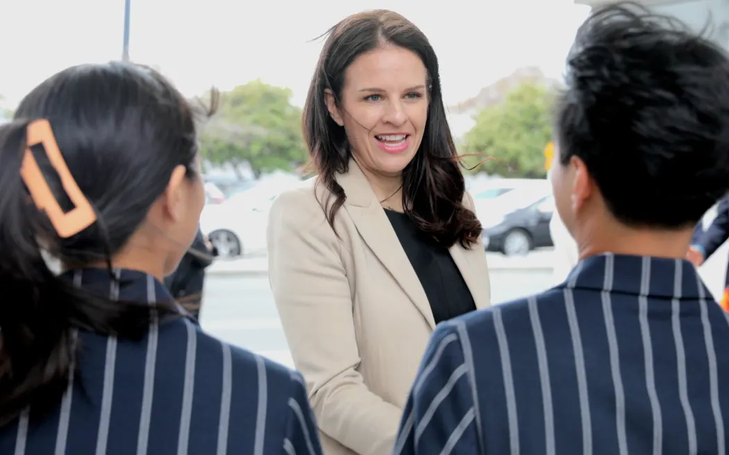 Education Minister Erica Stanford at an announcement about $413m investment in school upgrades at Albany Junior High.