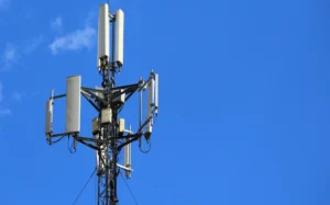 5G mobile phone tower. High Speed Broadband. Wireless cellular network. Signal data.