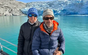 Veronica Lysaght and husband Nigel Jollands on board their yacht the Novara in the Northwest Passage.