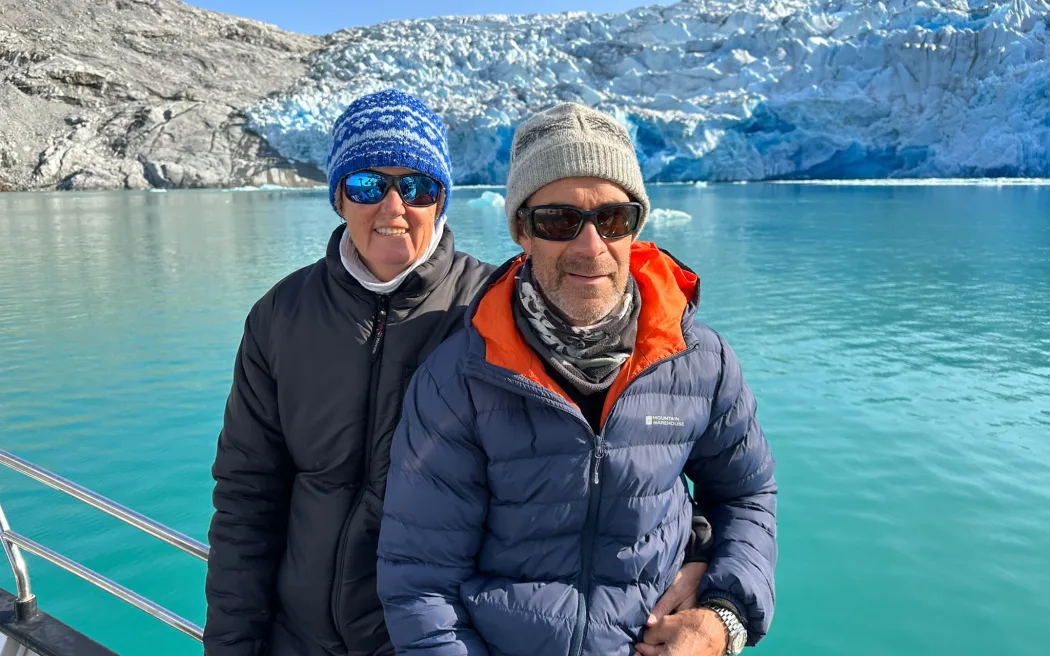 Veronica Lysaght and husband Nigel Jollands on board their yacht the Novara in the Northwest Passage.