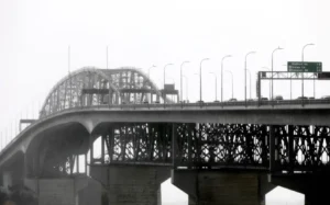Auckland Harbour Bridge on a rainy day. Weather generic.