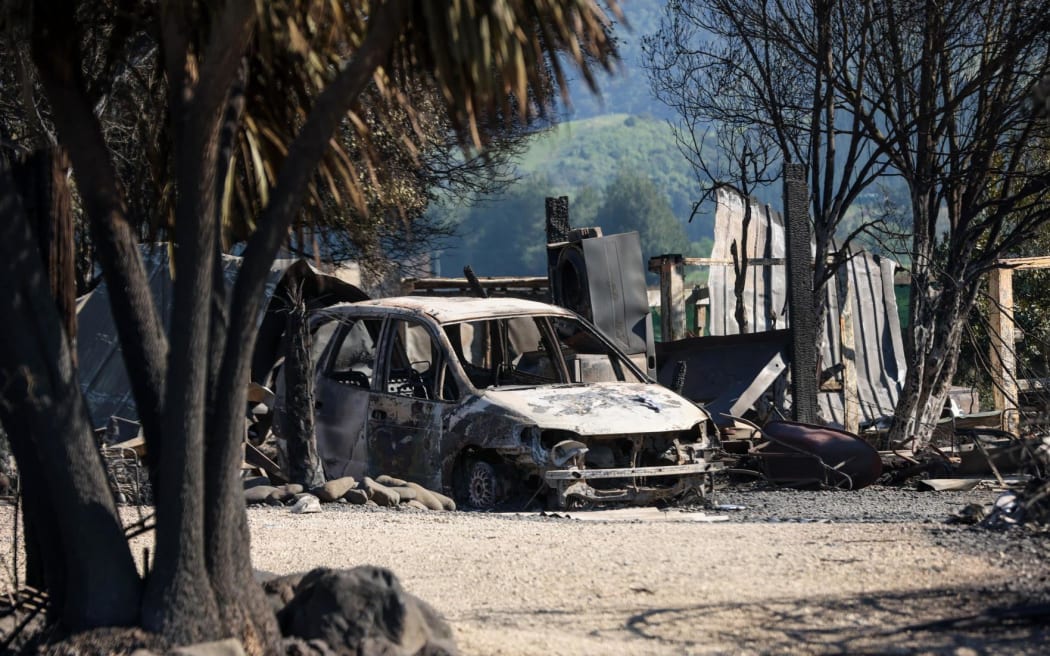 A Burnt-out car in Kaikōura.