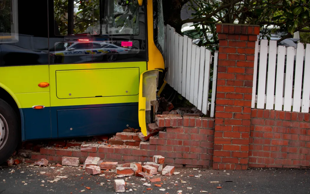 A bus crashed into a wall outside a house in Kilbirnie, Wellington, 6 October 2025