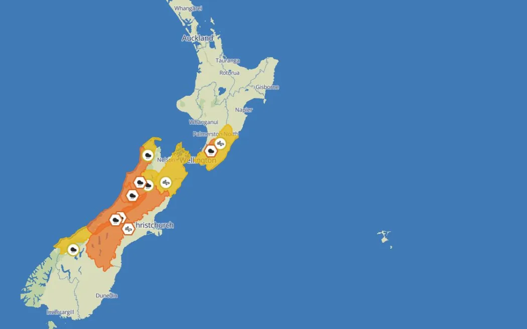 A MetService map showing weather watches and warnings on Friday 10 October 2025.